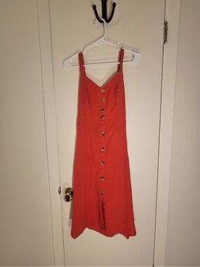 Red Button-Front Sundress